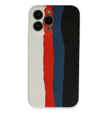 iPhone 13 Pro Kılıf Ebruli Lansman Silikon - Beyaz-Siyah