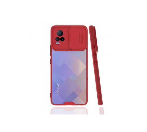 Vivo V21e Kılıf Platin Kamera Koruma Silikon - Kırmızı