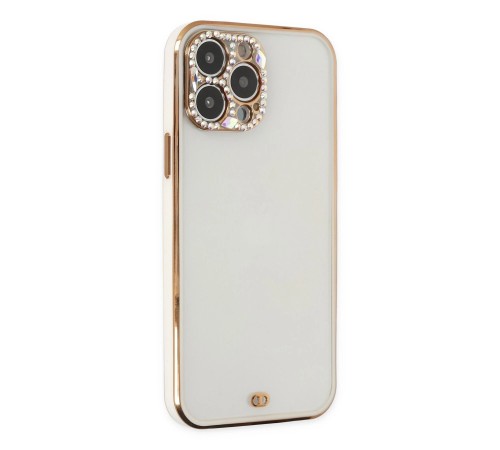 iPhone 13 Pro Kılıf Liva Taşlı Silikon - Beyaz