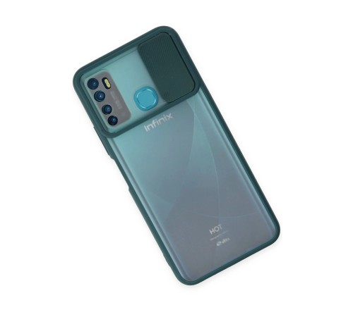 İnfinix Hot 9 Kılıf Palm Buzlu Kamera Sürgülü Silikon - Yeşil
