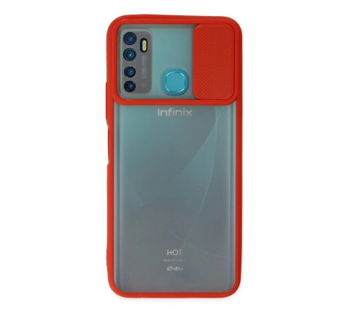 İnfinix Hot 9 Kılıf Palm Buzlu Kamera Sürgülü Silikon - Kırmızı