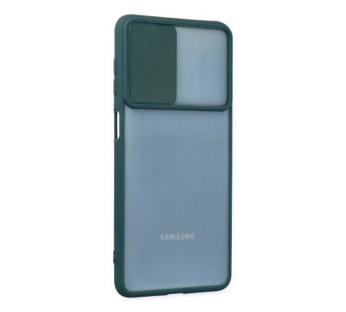 Samsung Galaxy M52 5G Kılıf Palm Buzlu Kamera Sürgülü Silikon - Yeşil