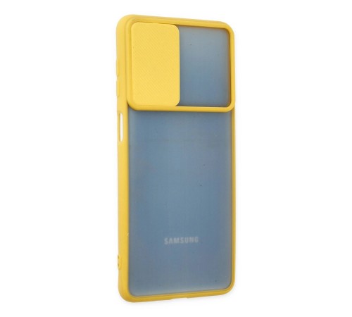 Samsung Galaxy M52 5G Kılıf Palm Buzlu Kamera Sürgülü Silikon - Sarı