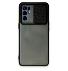 Oppo Reno 6 Kılıf Palm Buzlu Kamera Sürgülü Silikon - Siyah