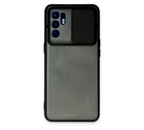 Oppo Reno 6 Kılıf Palm Buzlu Kamera Sürgülü Silikon - Siyah Oppo Reno 6 Kılıf Palm Buzlu Kamera Sürgülü Silikon - Siyah