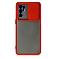 Oppo Reno 6 Kılıf Palm Buzlu Kamera Sürgülü Silikon - Kırmızı