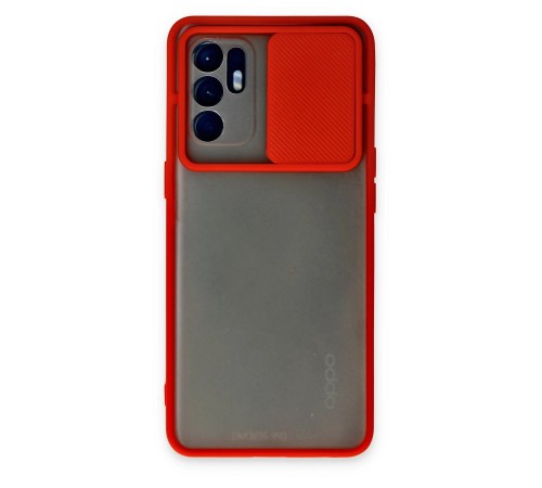 Oppo Reno 6 Kılıf Palm Buzlu Kamera Sürgülü Silikon - Kırmızı Oppo Reno 6 Kılıf Palm Buzlu Kamera Sürgülü Silikon - Kırmızı