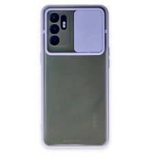 Oppo Reno 6 Kılıf Palm Buzlu Kamera Sürgülü Silikon - Lila