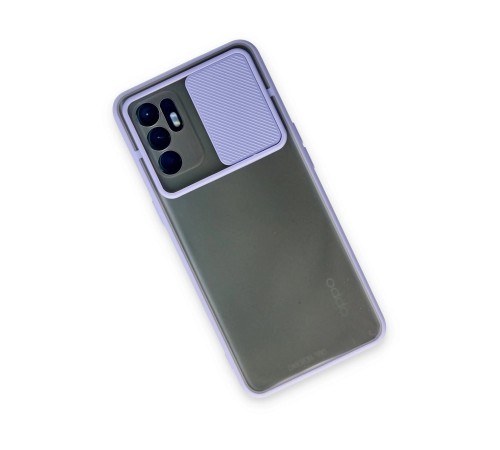 Oppo Reno 6 Kılıf Palm Buzlu Kamera Sürgülü Silikon - Lila Oppo Reno 6 Kılıf Palm Buzlu Kamera Sürgülü Silikon - Lila