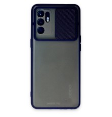Oppo Reno 6 Kılıf Palm Buzlu Kamera Sürgülü Silikon - Lacivert