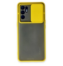 Oppo Reno 6 Kılıf Palm Buzlu Kamera Sürgülü Silikon - Sarı