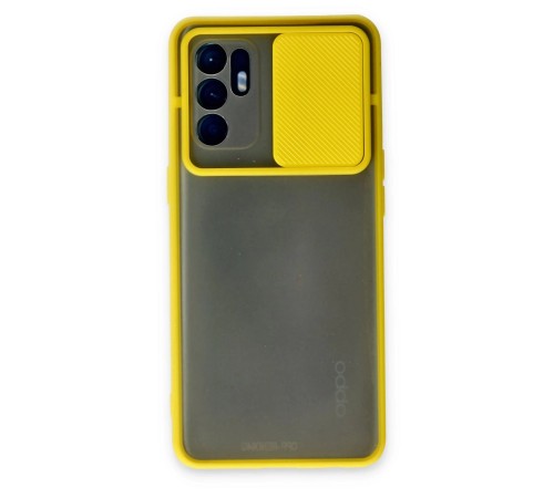 Oppo Reno 6 Kılıf Palm Buzlu Kamera Sürgülü Silikon - Sarı Oppo Reno 6 Kılıf Palm Buzlu Kamera Sürgülü Silikon - Sarı