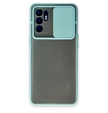 Oppo Reno 6 Kılıf Palm Buzlu Kamera Sürgülü Silikon - Turkuaz
