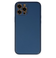 iPhone 12 Pro Max Kılıf Coco Deri Silikon Kapak - Açık Mavi
