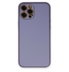 iPhone 12 Pro Max Kılıf Coco Deri Silikon Kapak - Açık Lila