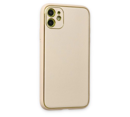 iPhone 12 Kılıf Coco Deri Silikon Kapak - Gold iPhone 12 Kılıf Coco Deri Silikon Kapak - Gold