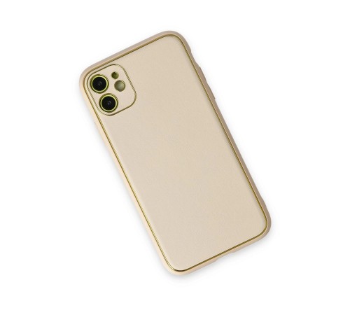 iPhone 12 Kılıf Coco Deri Silikon Kapak - Gold iPhone 12 Kılıf Coco Deri Silikon Kapak - Gold