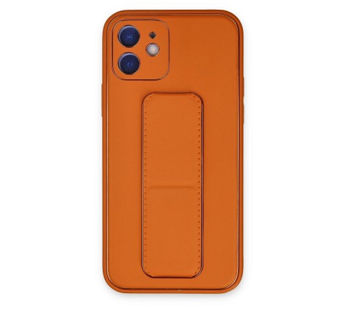 iPhone 12 Kılıf Coco Deri Standlı Kapak - Turuncu