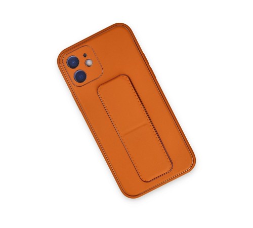 iPhone 12 Kılıf Coco Deri Standlı Kapak - Turuncu