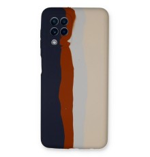 Samsung Galaxy A22 Kılıf Ebruli Lansman Silikon - Lacivert-Krem