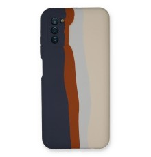 Samsung Galaxy A03S Kılıf Ebruli Lansman Silikon - Lacivert-Krem