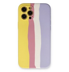 iPhone 12 Pro Max Kılıf Ebruli Lansman Silikon - Sarı-Mavi