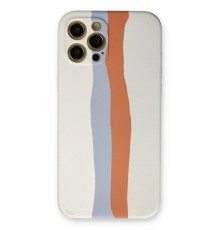 iPhone 12 Pro Max Kılıf Ebruli Lansman Silikon - Beyaz-Turuncu