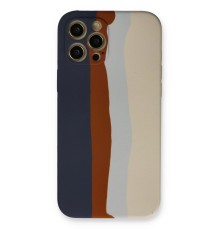 iPhone 12 Pro Max Kılıf Ebruli Lansman Silikon - Lacivert-Krem