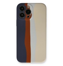 iPhone 13 Pro Kılıf Ebruli Lansman Silikon - Lacivert-Krem