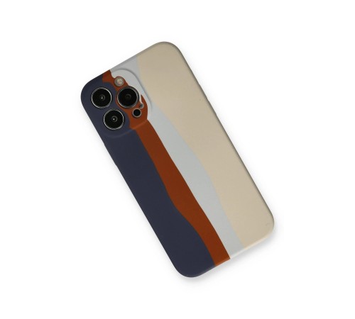 iPhone 13 Pro Kılıf Ebruli Lansman Silikon - Lacivert-Krem