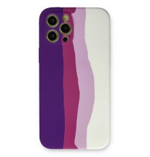 iPhone 12 Pro Max Kılıf Ebruli Lansman Silikon - Mor-Beyaz