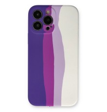 iPhone 13 Pro Kılıf Ebruli Lansman Silikon - Mor-Beyaz
