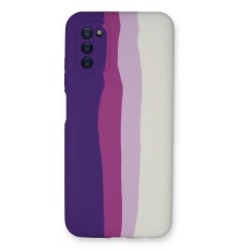 Samsung Galaxy A03S Kılıf Ebruli Lansman Silikon - Mor-Beyaz