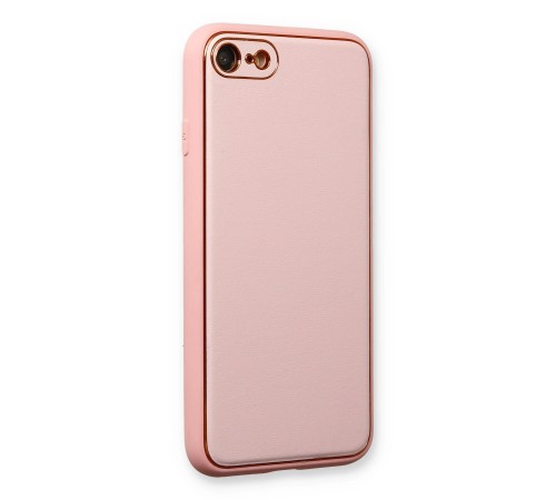 iPhone 7 Kılıf Coco Deri Silikon Kapak - Pudra