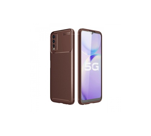 Vivo Y11S Kılıf Auto Focus Karbon Kapak - Kahverengi Vivo Y11S Kılıf Auto Focus Karbon Kapak - Kahverengi