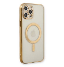 iPhone 12 Pro Kılıf Magneticsafe Lazer Silikon - Gold