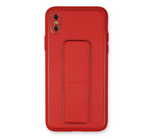 iPhone X Kılıf Coco Deri Standlı Kapak - Kırmızı iPhone X Kılıf Coco Deri Standlı Kapak - Kırmızı