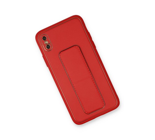 iPhone X Kılıf Coco Deri Standlı Kapak - Kırmızı iPhone X Kılıf Coco Deri Standlı Kapak - Kırmızı