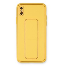 iPhone X Kılıf Coco Deri Standlı Kapak - Sarı
