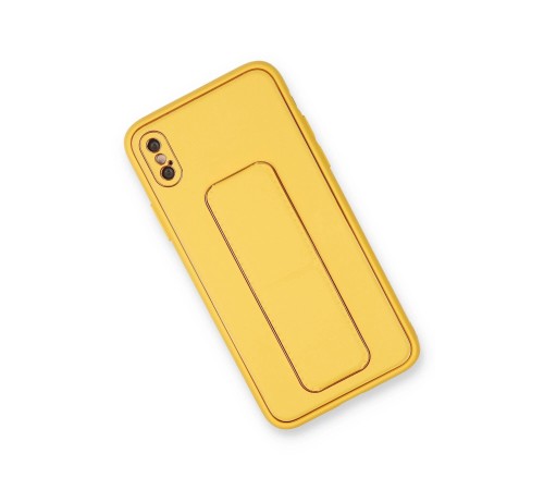 iPhone X Kılıf Coco Deri Standlı Kapak - Sarı iPhone X Kılıf Coco Deri Standlı Kapak - Sarı