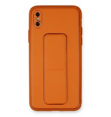 iPhone X Kılıf Coco Deri Standlı Kapak - Turuncu