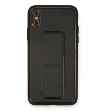 iPhone XS Max Kılıf Coco Deri Standlı Kapak - Siyah