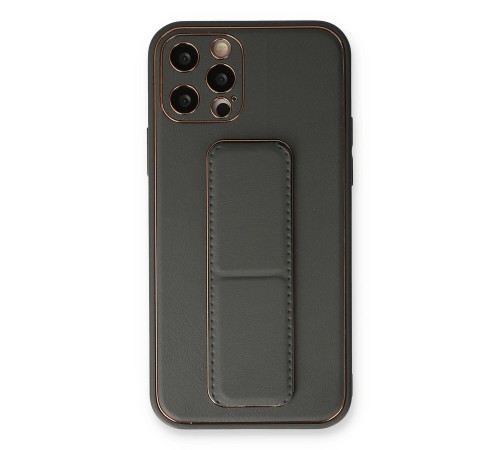iPhone 12 Pro Max Kılıf Coco Deri Standlı Kapak - Füme iPhone 12 Pro Max Kılıf Coco Deri Standlı Kapak - Füme