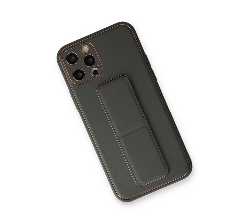 iPhone 12 Pro Max Kılıf Coco Deri Standlı Kapak - Füme iPhone 12 Pro Max Kılıf Coco Deri Standlı Kapak - Füme