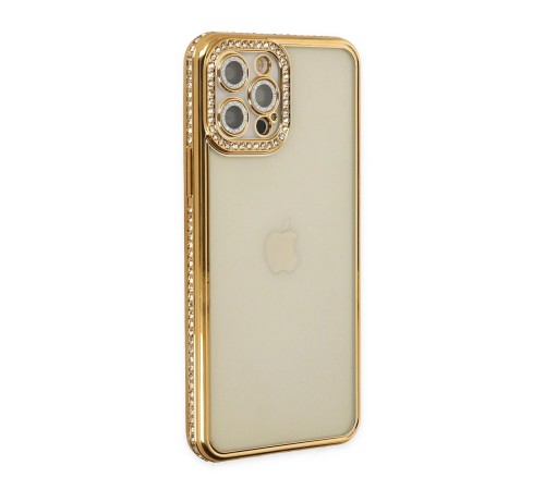 iPhone 12 Pro Kılıf Joke Taşlı Silikon - Gold iPhone 12 Pro Kılıf Joke Taşlı Silikon - Gold