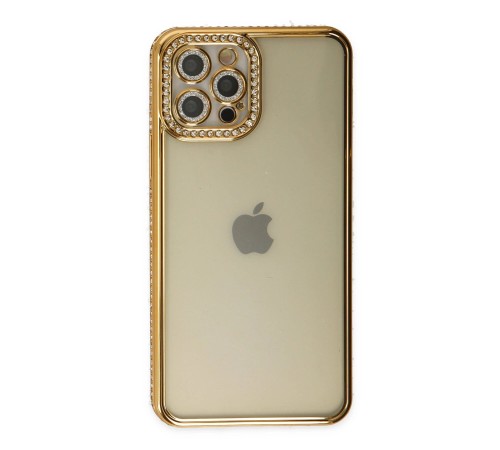 iPhone 12 Pro Kılıf Joke Taşlı Silikon - Gold iPhone 12 Pro Kılıf Joke Taşlı Silikon - Gold