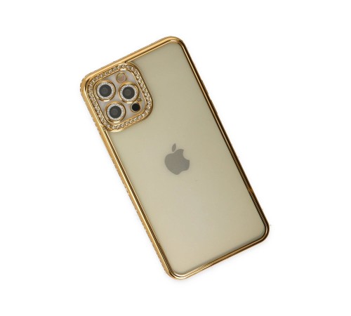 iPhone 12 Pro Kılıf Joke Taşlı Silikon - Gold iPhone 12 Pro Kılıf Joke Taşlı Silikon - Gold