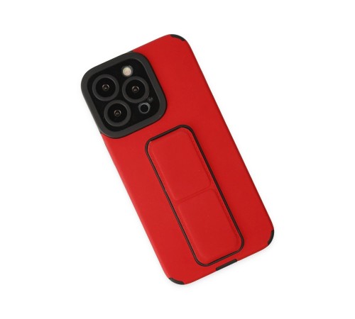 iPhone 13 Pro Kılıf Mega Standlı Silikon - Kırmızı