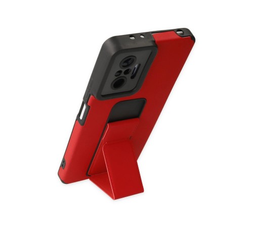 Xiaomi Redmi Note 10 Pro Kılıf Mega Standlı Silikon - Kırmızı