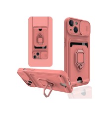 iPhone 14 Kılıf Zuma Kartvizitli Yüzüklü Silikon - Pembe